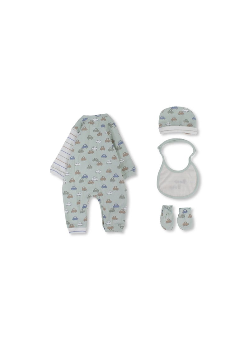 Junior Baby Boys Cotton Gift Clothes Box – Mint & Off-White - Image 2